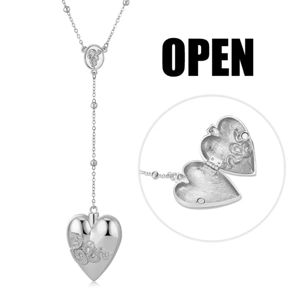 ⭐️NEW⭐️ 18K White Gold LDR Serpent Heart Rosary Locket Necklace